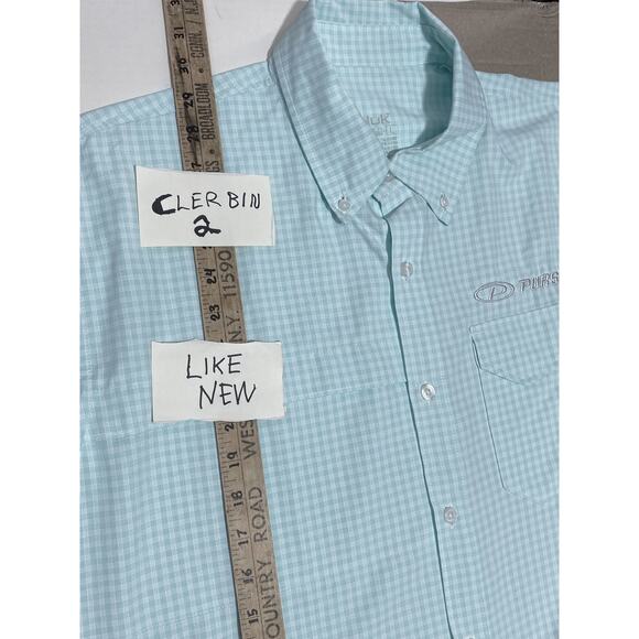 HUK Button down blue green'ish Large shirt Pursuit Boats Logo Offshore Fishing - Picture 3 of 10